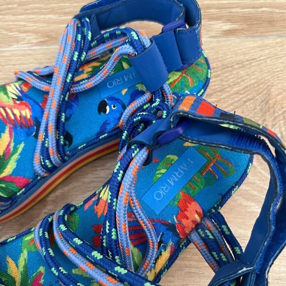 NEW $230 FARM RIO Blue Macaw Platform Sandal Strappy - Picture 4 of 6